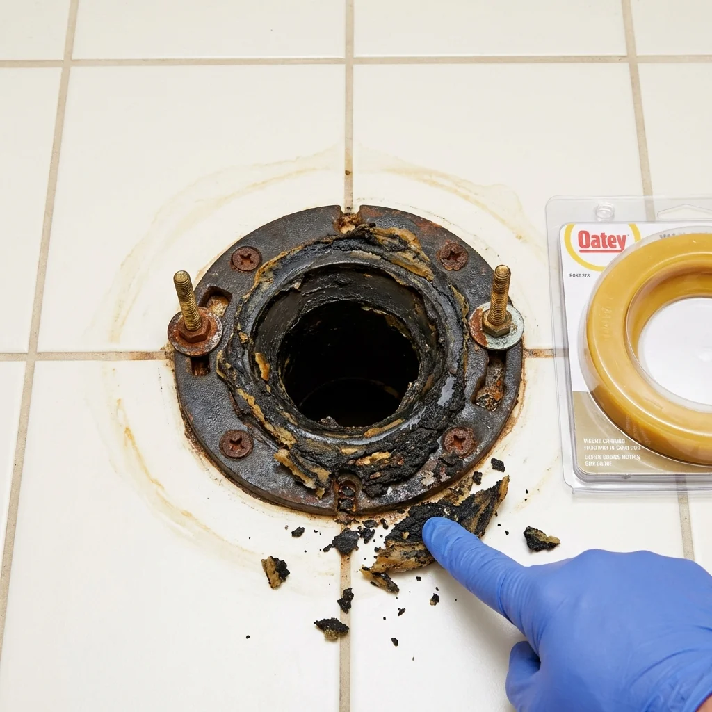 Failed wax ring showing water seepage at the base of a toilet in a Meeker, CO home